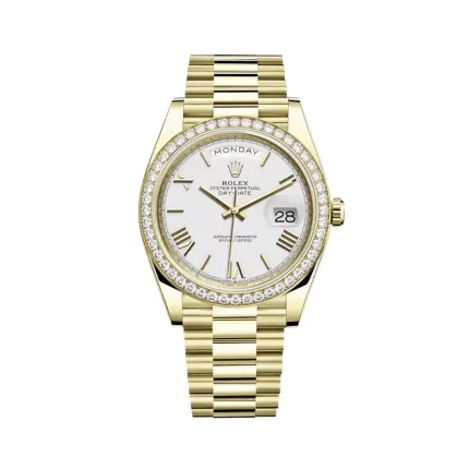 Rolex Day-Date 228348RBR Yellow Gold Diamond Bezel White Dial