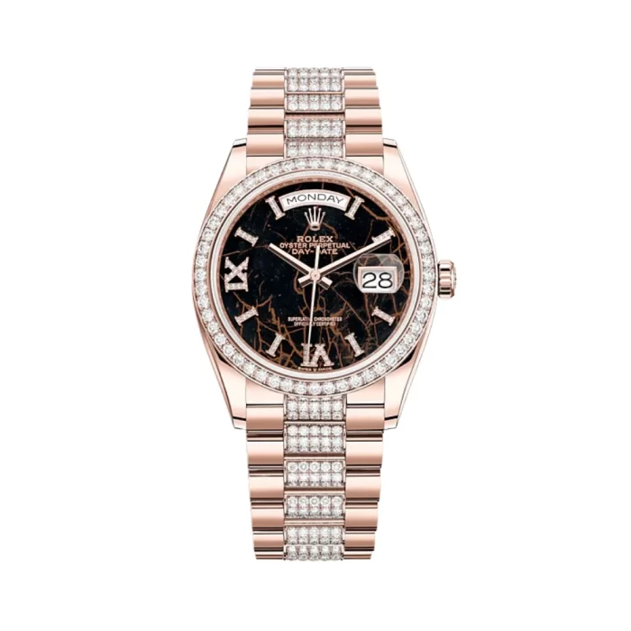 Rolex Day-Date 128345RBR Rose Gold Diamond Bezel Eisenkiesel Diamond Dial - 图片 1