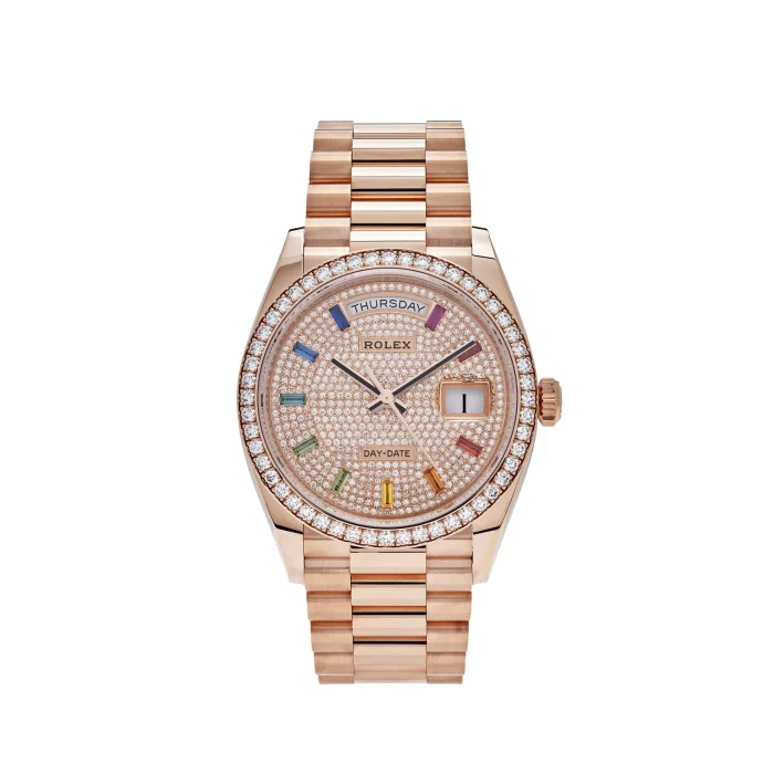 Rolex Day-Date 128345RBR Rose Gold Rainbow Diamond Pave Dial - 图片 1