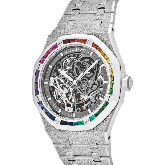 Audemars Piguet Royal Oak 15412BC.YG.1224BC.03 Double Balance Wheel Rainbow Bezel Frosted White Gold - 图片 3