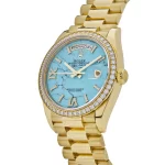 Rolex Day-Date 128348RBR Yellow Gold Diamond Bezel Turquoise Diamond Dial - 图片 4