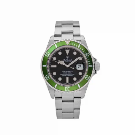 Rolex Submariner Date 16610V 'Kermit' Bezel Flat 4 Stainless Steel Black Dial Oyster (2003)