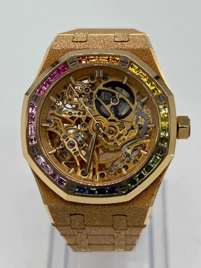 Audemars Piguet Royal Oak 15468OR.YG.1259OR.01 Openworked Frosted Rose Gold Rainbow Bezel - 图片 6