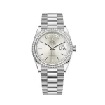 Rolex Day-Date 128349RBR White Gold Diamond Bezel Silver Dial - 图片 2