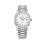 Rolex Day-Date 128349RBR White Gold Diamond Bezel White Dial