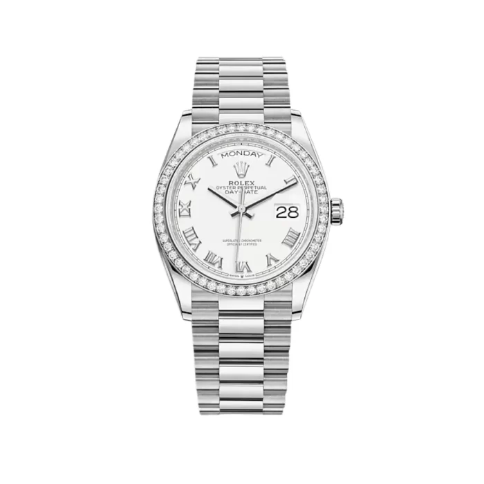 Rolex Day-Date 128349RBR White Gold Diamond Bezel White Dial - 图片 1