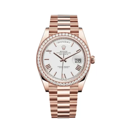Rolex Day-Date 228345RBR Rose Gold Diamond Bezel White Dial