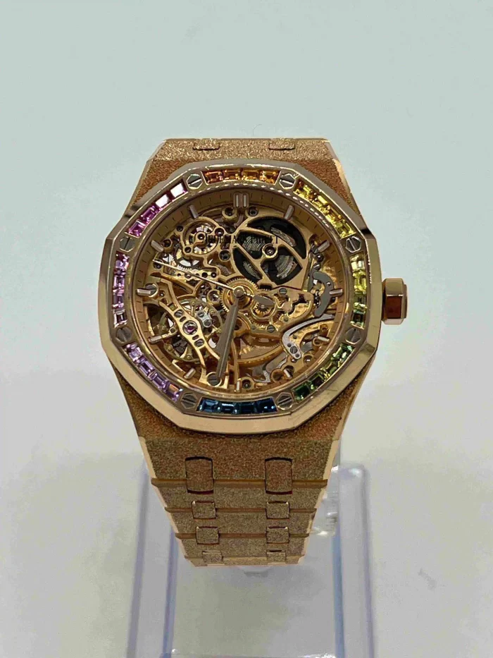 Audemars Piguet Royal Oak 15468OR.YG.1259OR.01 Openworked Frosted Rose Gold Rainbow Bezel - 图片 3
