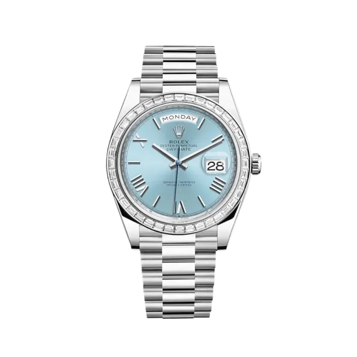 Rolex Day-Date 228396TBR Platinum Diamond Bezel Ice Blue Roman Dial - 图片 1