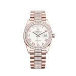 Rolex Day-Date 128345RBR Rose Gold Diamond Bezel White Dial