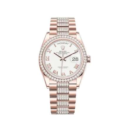 Rolex Day-Date 128345RBR Rose Gold Diamond Bezel White Dial