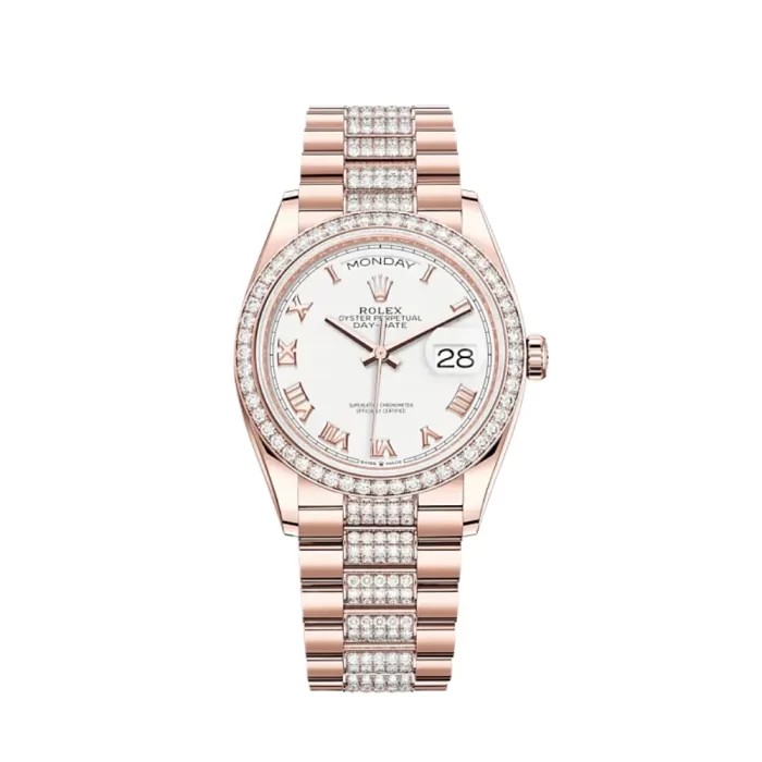 Rolex Day-Date 128345RBR Rose Gold Diamond Bezel White Dial - 图片 1