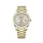 Rolex Day-Date 228398TBR Yellow Gold Diamond Bezel Silver Dial