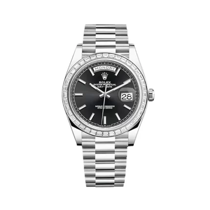 Rolex Day-Date 228396TBR Platinum Diamond Bezel Black Dial