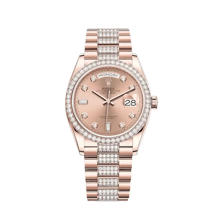Rolex Day-Date 128345RBR Rose Gold Diamond Bezel rose Diamond Dial - 图片 1