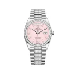 Rolex Day-Date 128349RBR White Gold Diamond Bezel Pink Diamond Dial