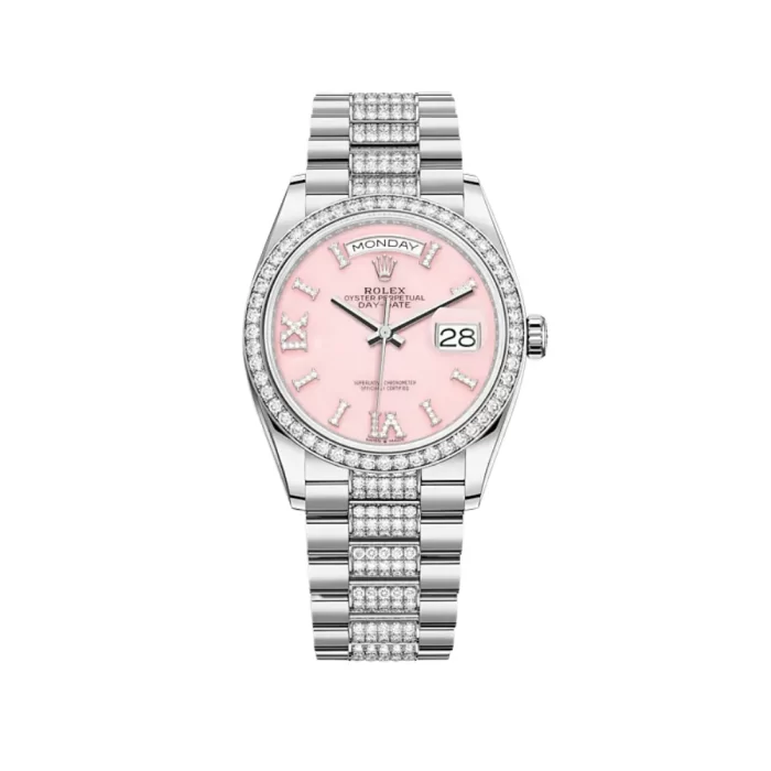 Rolex Day-Date 128349RBR White Gold Diamond Bezel Pink Diamond Dial - 图片 1