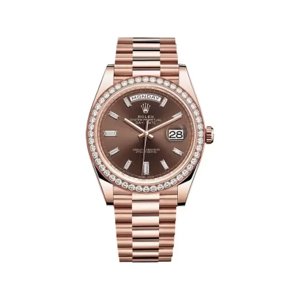 Rolex Day-Date 228345RBR Rose Gold Diamond Bezel Chocolate Dial