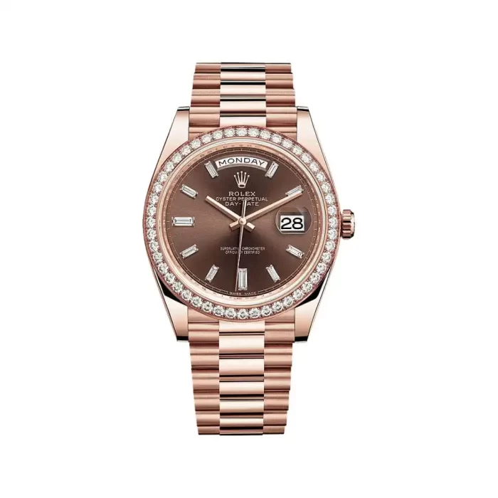Rolex Day-Date 228345RBR Rose Gold Diamond Bezel Chocolate Dial - 图片 1