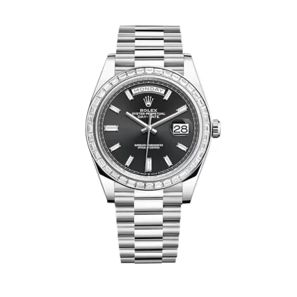 Rolex Day-Date 228396TBR Platinum Diamond Bezel Black Diamond Dial