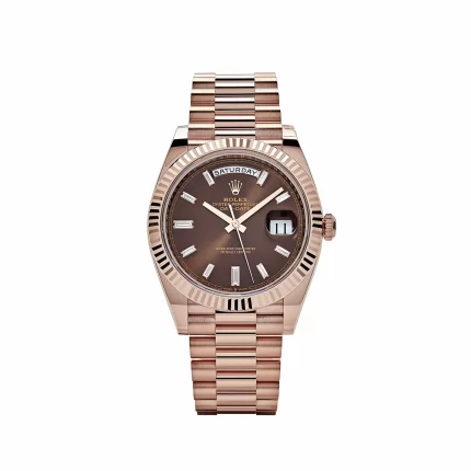 Rolex Day-Date 228235 Rose Gold Chocolate Baguette Diamond Dial