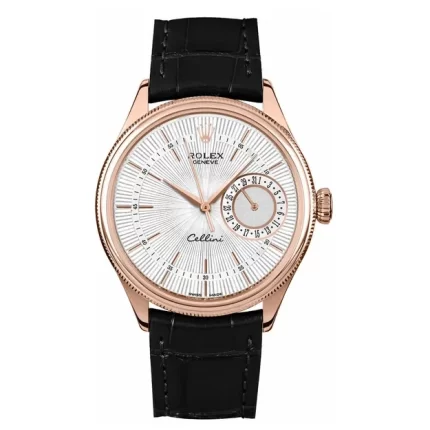 Rolex Cellini Date Silver Guilloche Dial Men's Watch 50515