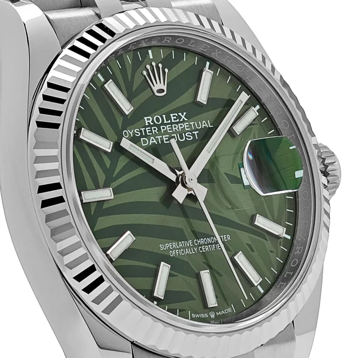 Rolex Datejust 126234 White Gold Stainless Steel Olive Green Palm Motif Dial - 图片 4