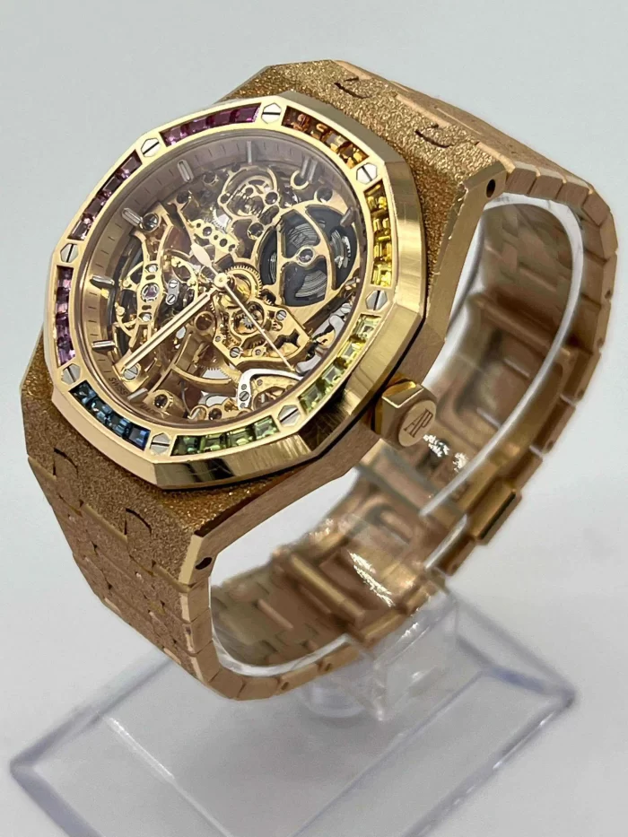 Audemars Piguet Royal Oak 15468OR.YG.1259OR.01 Openworked Frosted Rose Gold Rainbow Bezel - 图片 4