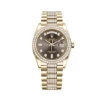 Rolex Day-Date 128348RBR Yellow Gold Diamond Bezel Grey Diamond Dial