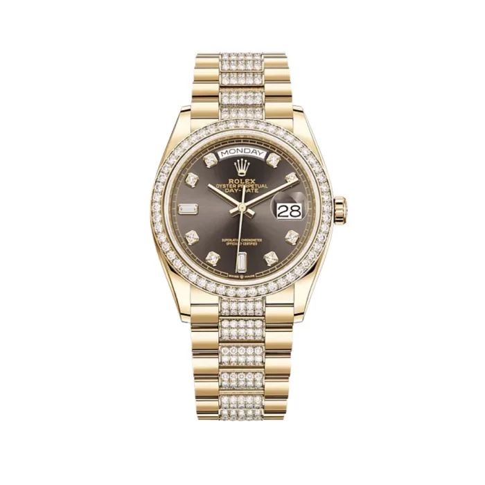 Rolex Day-Date 128348RBR Yellow Gold Diamond Bezel Grey Diamond Dial - 图片 1