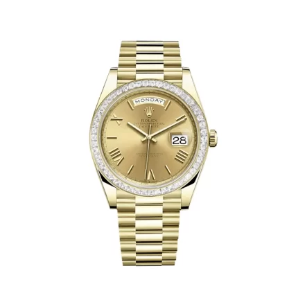 Rolex Day-Date 228398TBR Yellow Gold Diamond Bezel Champagne Dial