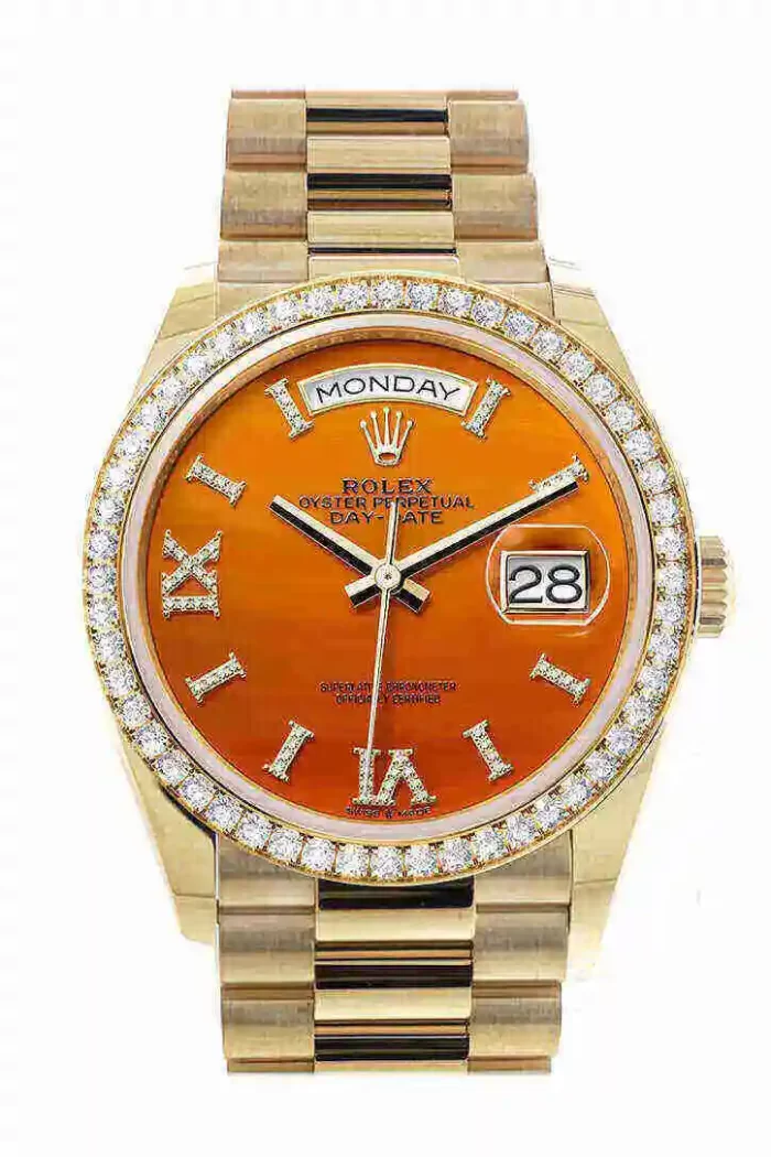 Rolex Day-Date 36 Carnelian Dial Gold Diamond Bezel Watch 128348RBR-0049 128348RBR - 图片 1