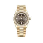Rolex Day-Date 128348RBR Yellow Gold Diamond Bezel Grey Diamond Dial - 图片 2