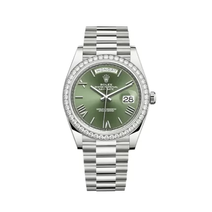 Rolex Day-Date 228349RBR White Gold Diamond Bezel Olive Green Dial