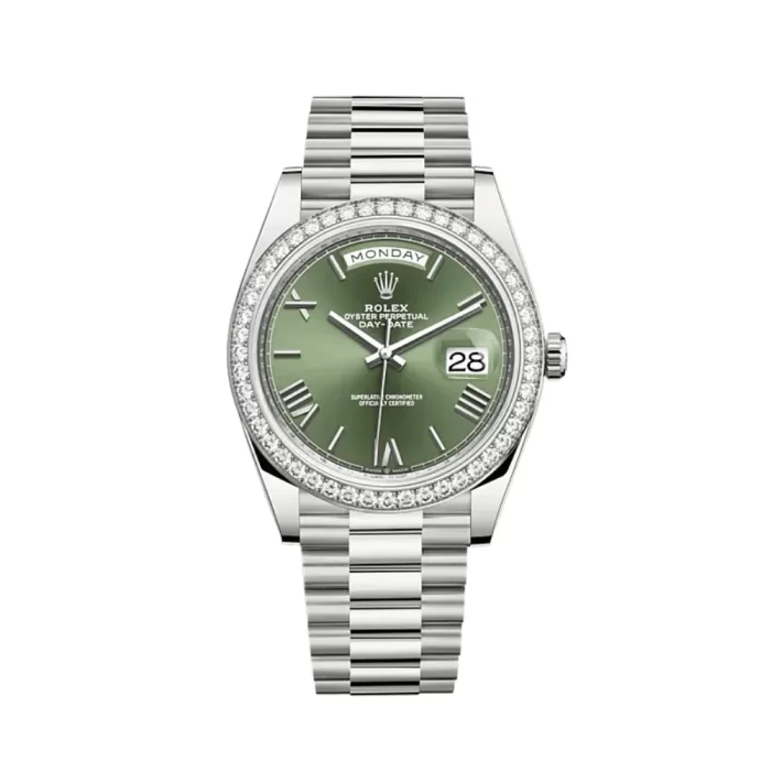 Rolex Day-Date 228349RBR White Gold Diamond Bezel Olive Green Dial - 图片 1