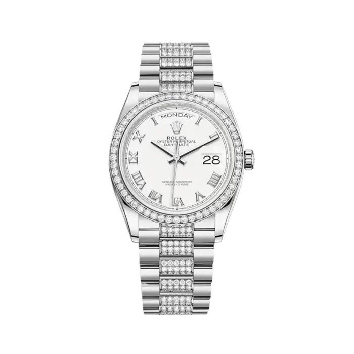 Rolex Day-Date 128349RBR White Gold Diamond Bezel White Dial - 图片 2