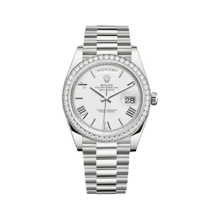 Rolex Day-Date 228349RBR White Gold Diamond Bezel White Dial