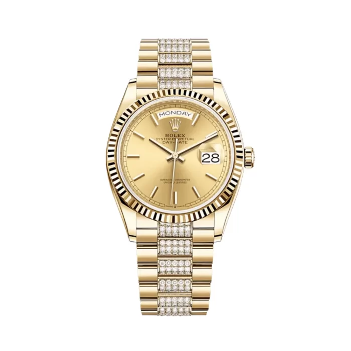 Rolex Day-Date 128238 Yellow Gold Champagne Dial Diamond Bracelet - 图片 1