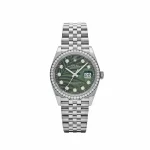 Rolex Datejust 126284RBR Stainless Steel Green Palm Frond Diamond Dial Diamond Bezel