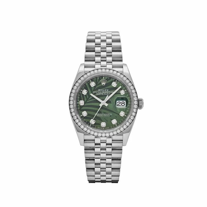 Rolex Datejust 126284RBR Stainless Steel Green Palm Frond Diamond Dial Diamond Bezel - 图片 1