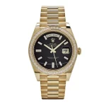 Rolex Day-Date 228398TBR Yellow Gold Onyx Baguette Diamond Dial Baguette Bezel