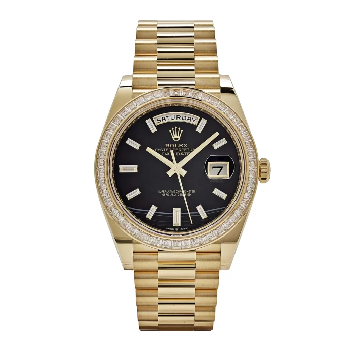 Rolex Day-Date 228398TBR Yellow Gold Onyx Baguette Diamond Dial Baguette Bezel - 图片 1