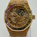 Audemars Piguet Royal Oak 15412OR.YG.1224OR.01-B Double Balance Wheel Baguette Gemstones Frosted Rose Gold Openworked Dial - 图片 6
