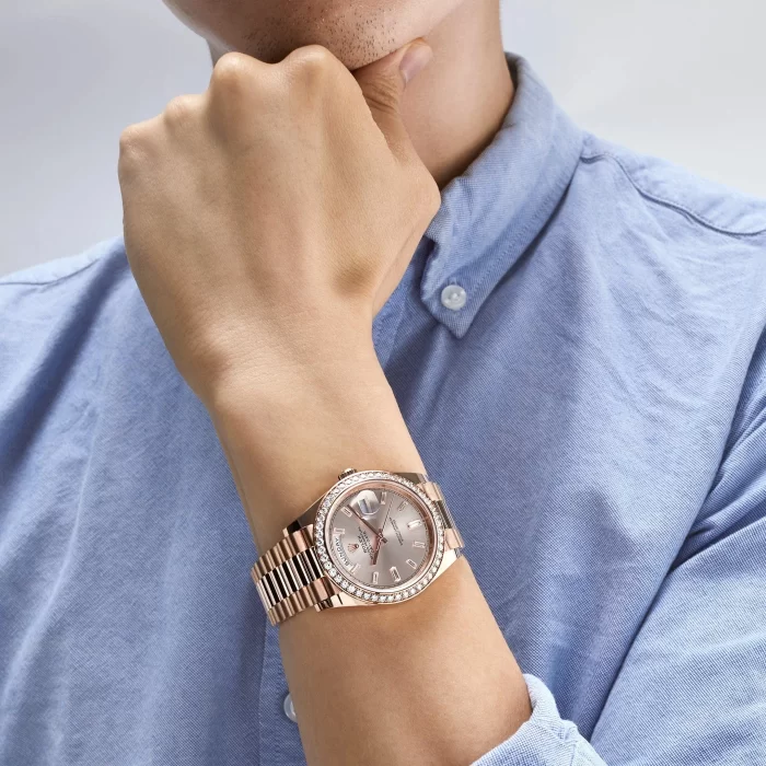 Rolex Day-Date 228345RBR Rose Gold Diamond Bezel Sundust Diamond Dial - 图片 6