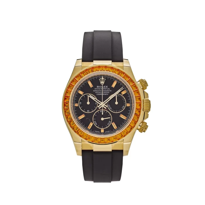 Rolex Daytona 116588SACO Yellow Gold Orange Sapphire Bezel Black Diamond Dial - 图片 2