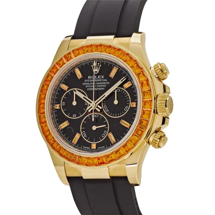 Rolex Daytona 116588SACO Yellow Gold Orange Sapphire Bezel Black Diamond Dial - 图片 3