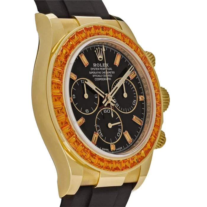 Rolex Daytona 116588SACO Yellow Gold Orange Sapphire Bezel Black Diamond Dial - 图片 4