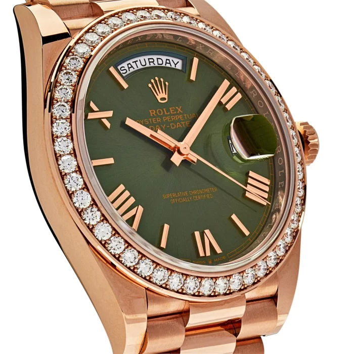 Rolex Day-Date 228345RBR Rose Gold Olive Green Dial Diamond Bezel - 图片 4