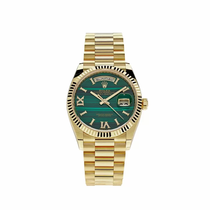 Rolex Day-Date 128238 Yellow Gold Green Malachite Roman Diamond Dial - 图片 1