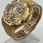 Audemars Piguet Royal Oak 15412OR.YG.1224OR.01-B Double Balance Wheel Baguette Gemstones Frosted Rose Gold Openworked Dial - 图片 3